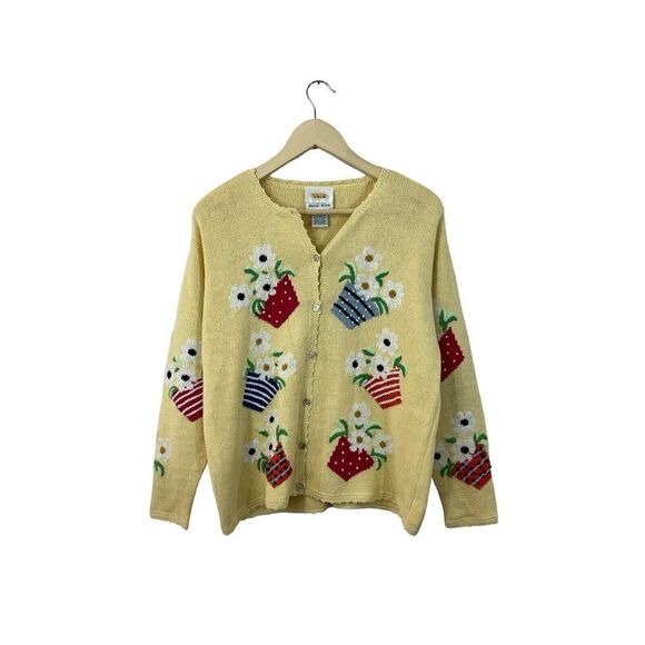 Vintage Talbots Medium Hand Knit Sweater Cardigan Linen Cotton Womens - Picture 2 of 16